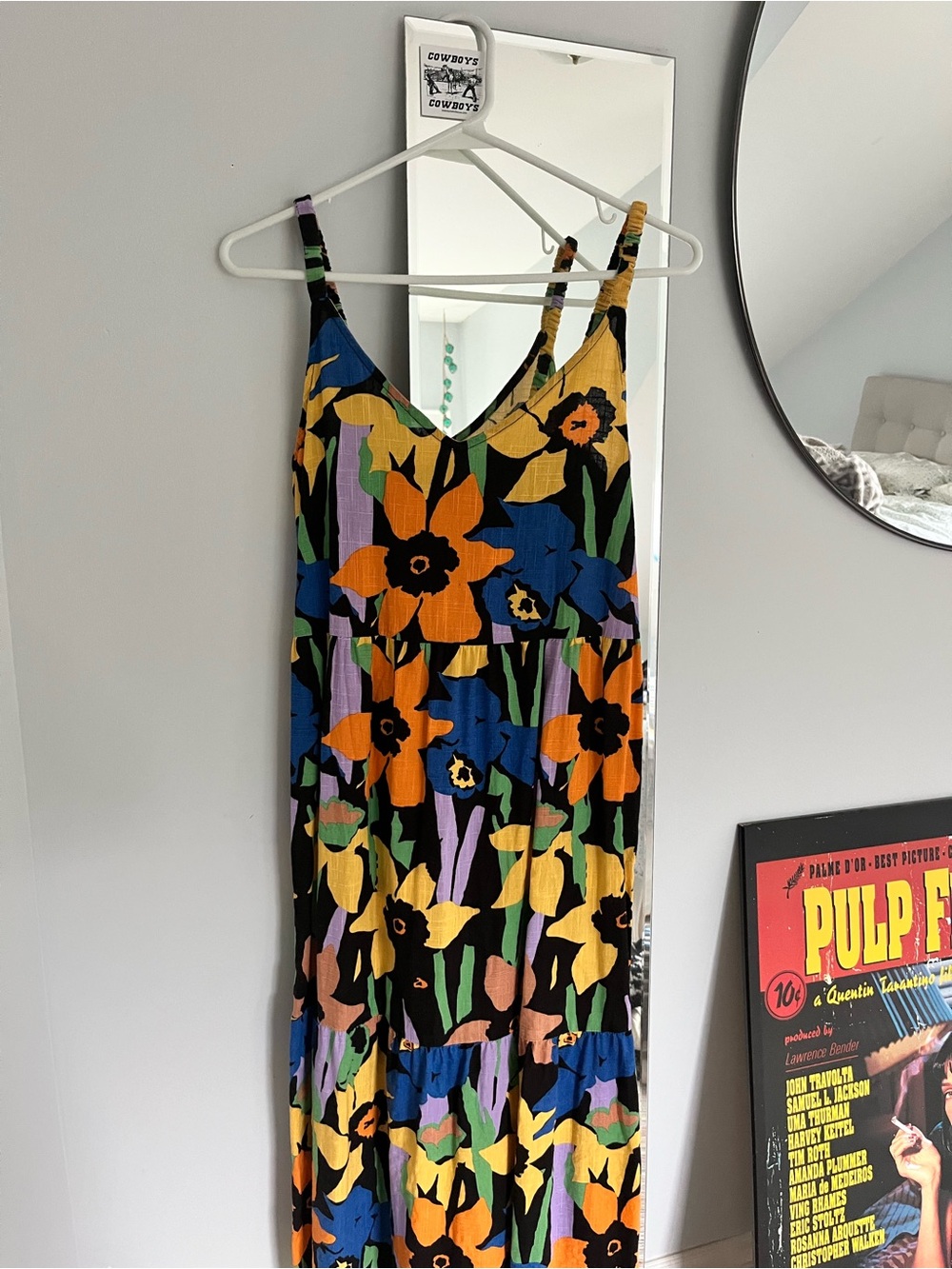 Roxy Black Maxi Dress with Bold Orange, Blue & Yellow Floral Print